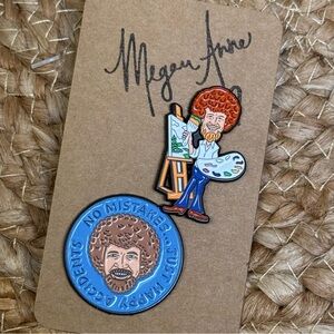 Bob Ross Enamel Pin Duo - Painter & Happy Accidents 2-piece Set No Mistakes